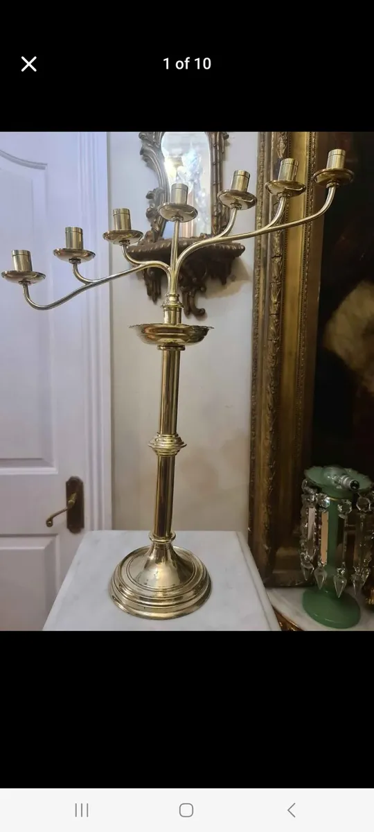 Antique Ecclesiastical brass candleabra - Image 2