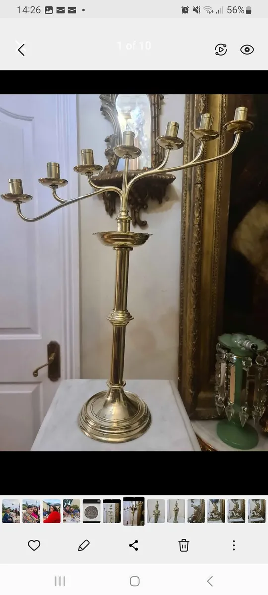Antique Ecclesiastical brass candleabra - Image 3