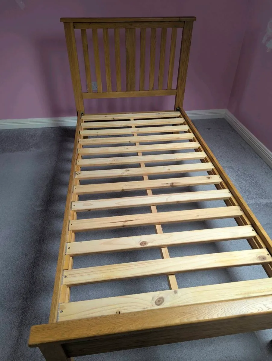 2 x Oak Single bad Frame with mattress - Image 1