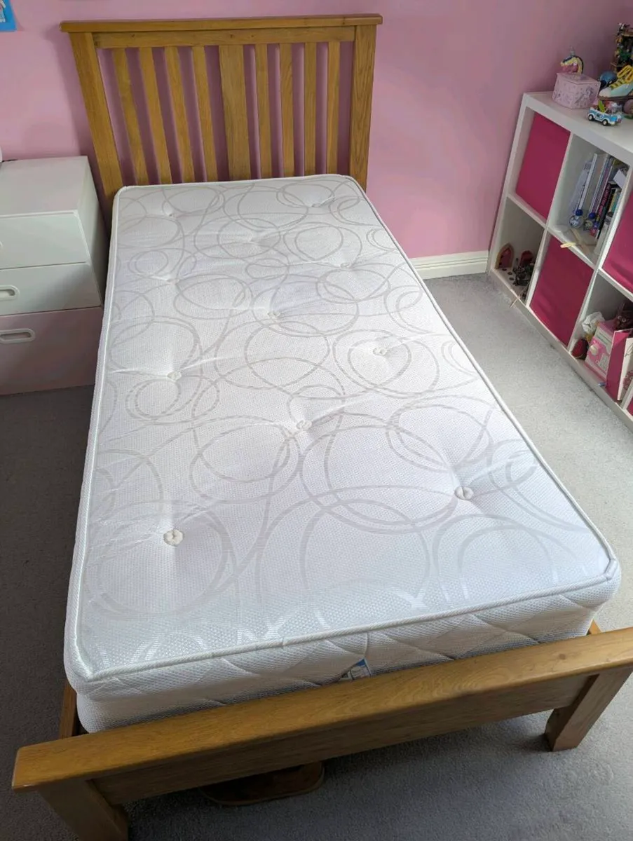 2 x Oak Single bad Frame with mattress - Image 3
