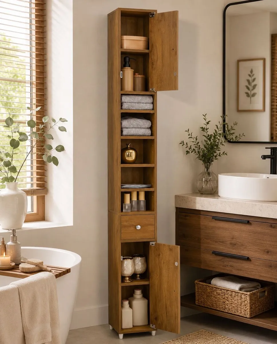 Slim Bathroom Storage Cabinet Tall Space Saving Ba - Image 2