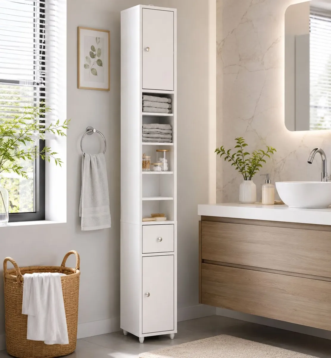 Slim Bathroom Storage Cabinet Tall Space Saving Ba - Image 1