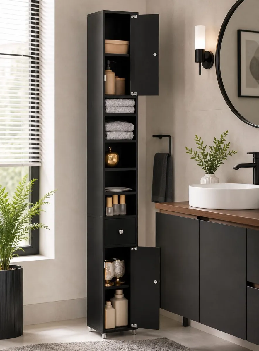 Slim Bathroom Storage Cabinet Tall Space Saving Ba - Image 4