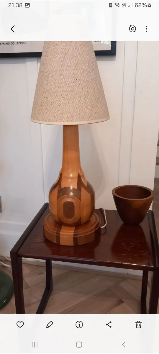 Mid century retro wooden lamp & conical shade - Image 1