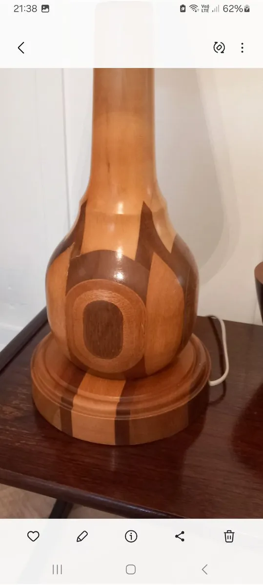 Mid century retro wooden lamp & conical shade - Image 2