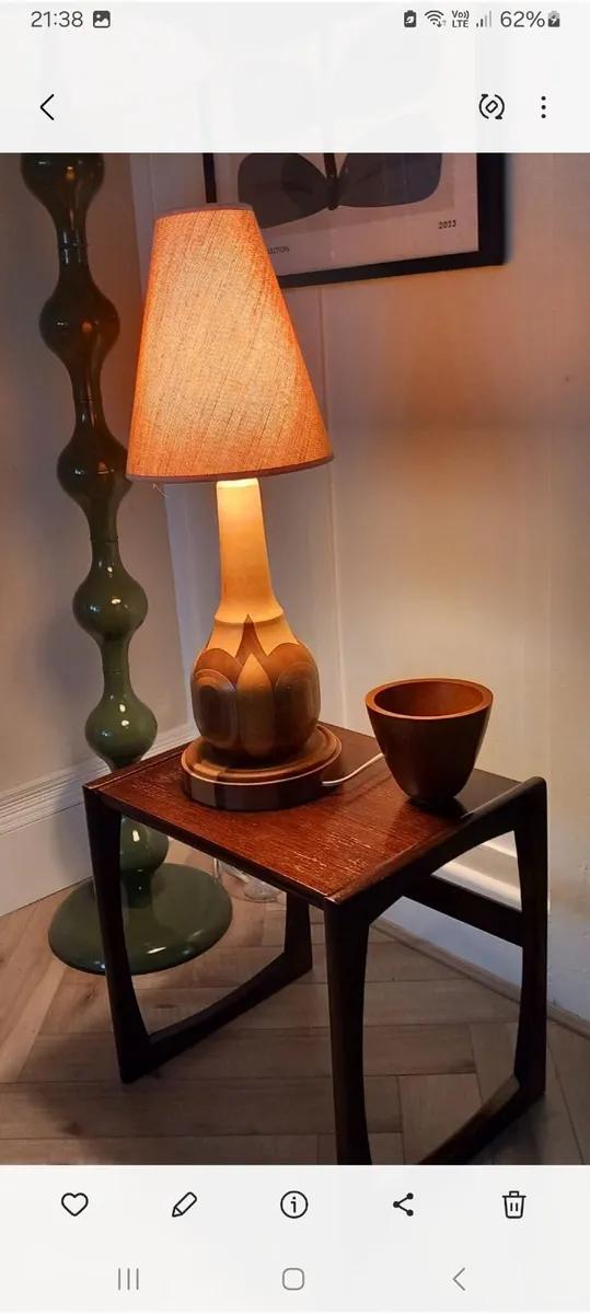 Mid century retro wooden lamp & conical shade - Image 3