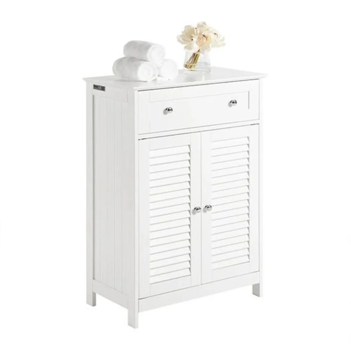 White Bathroom Storage Cabinet with Drawer & Louve - Image 2