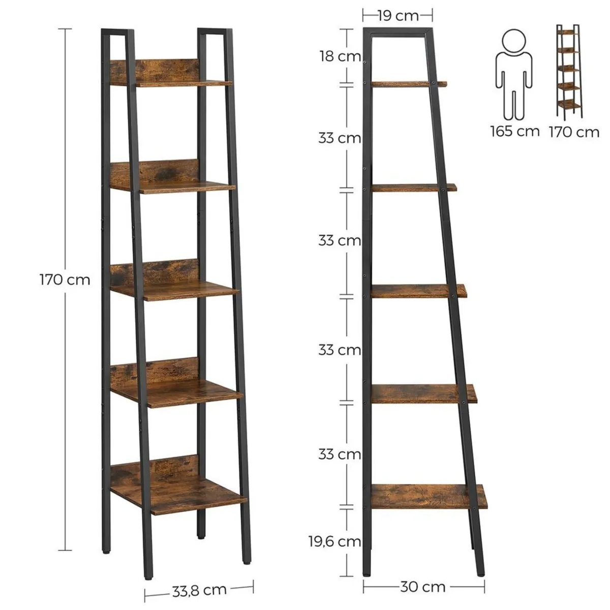 Bookcase Ladder Shelf 5 Tier Slim - Image 3