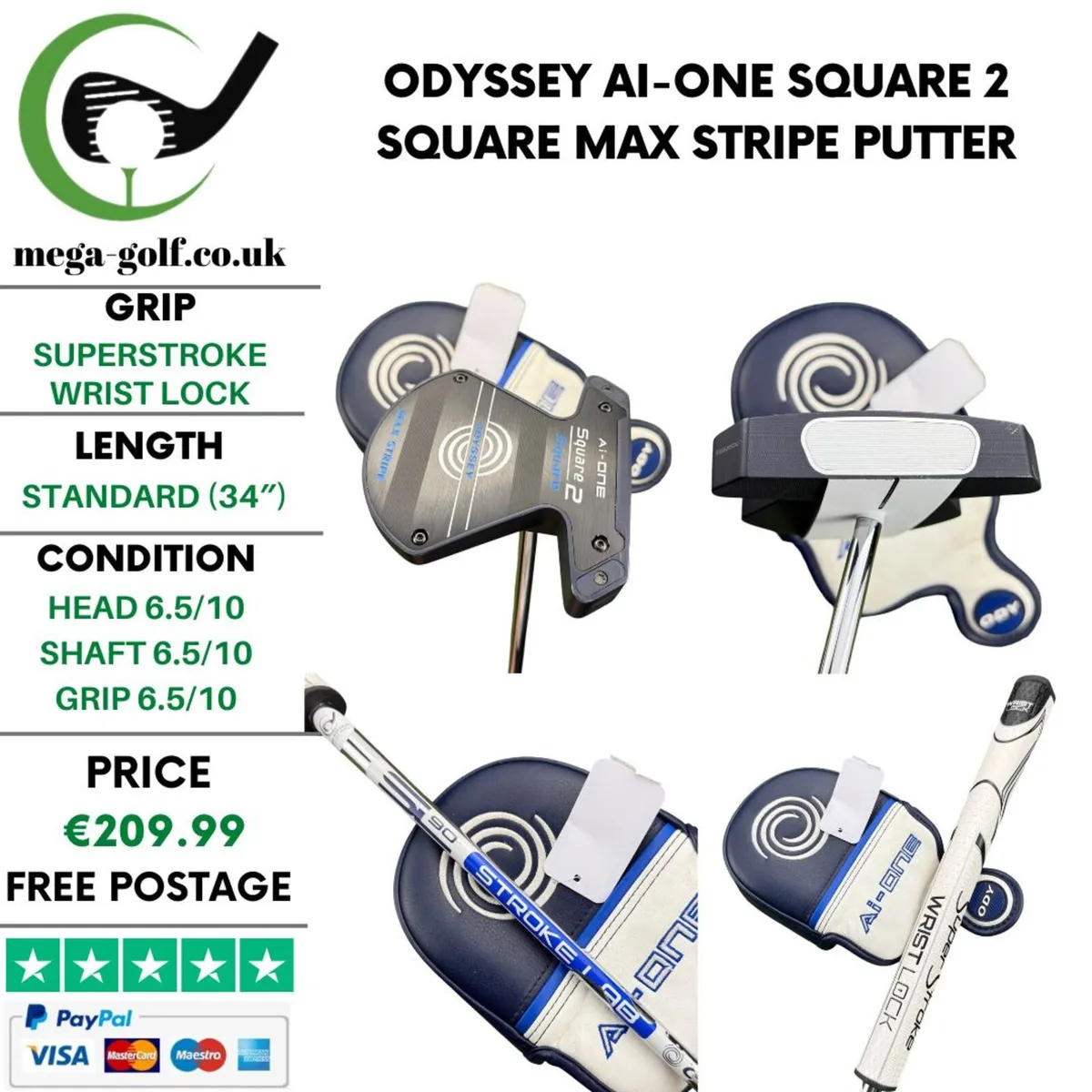 Odyssey Ai-One Square 2 Square Max Stripe Putter - Image 1