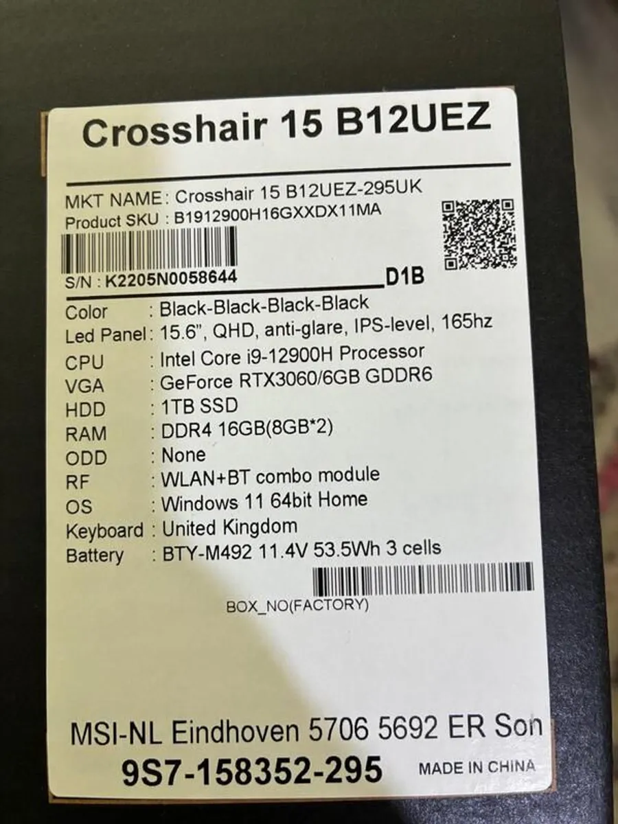 MSI Crosshair 15" QHD 165Hz | i9-12900H | RTX 3060 | Upgrade 64GB RAM | 1TB SSD + Flydigi BS1 Cooler (Mint Condition) - Image 2