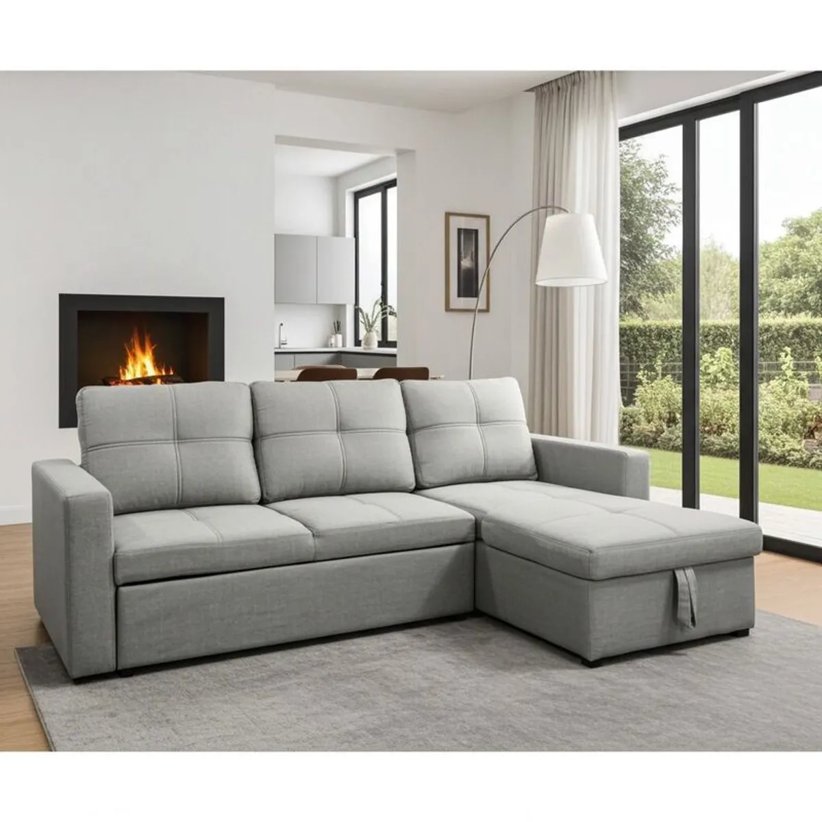 Light Grey Fabric Sofa Bed with storage 215 cm - Image 1