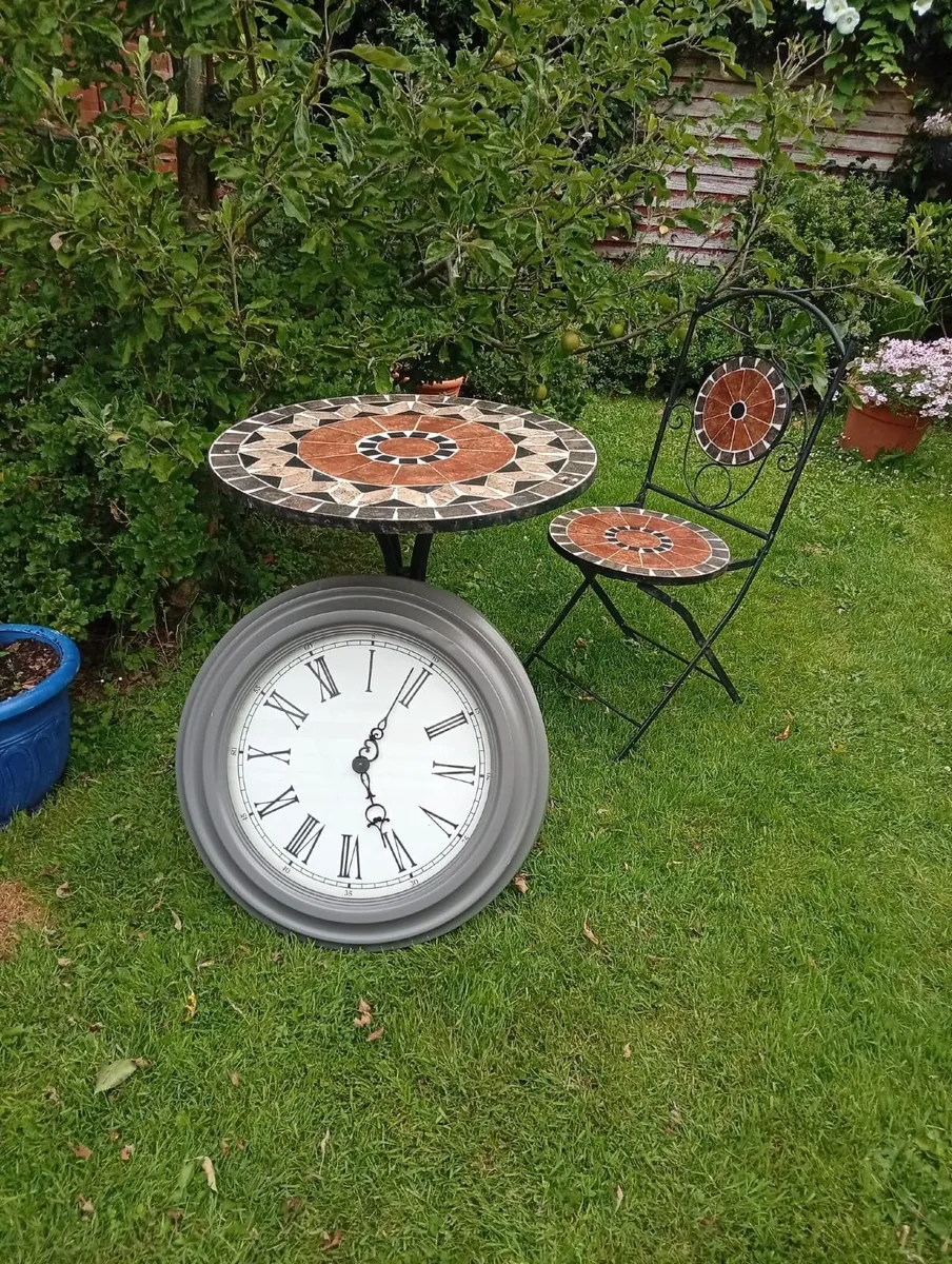 Mosaic Bistro Garden Table + Garden Clock - Image 1