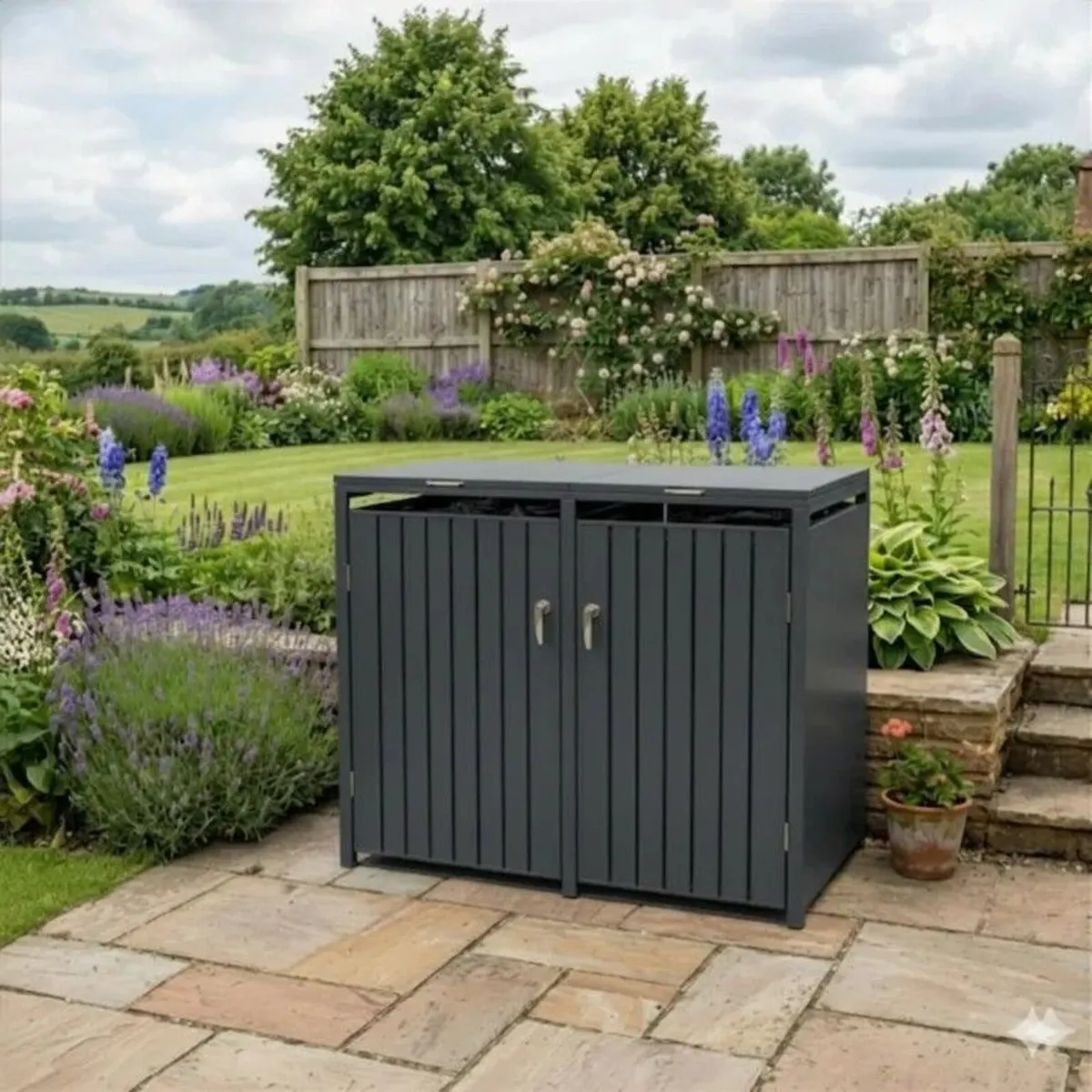 Premium Metal Wheelie Bin Shelter – 2 Bay – Grey - Image 1