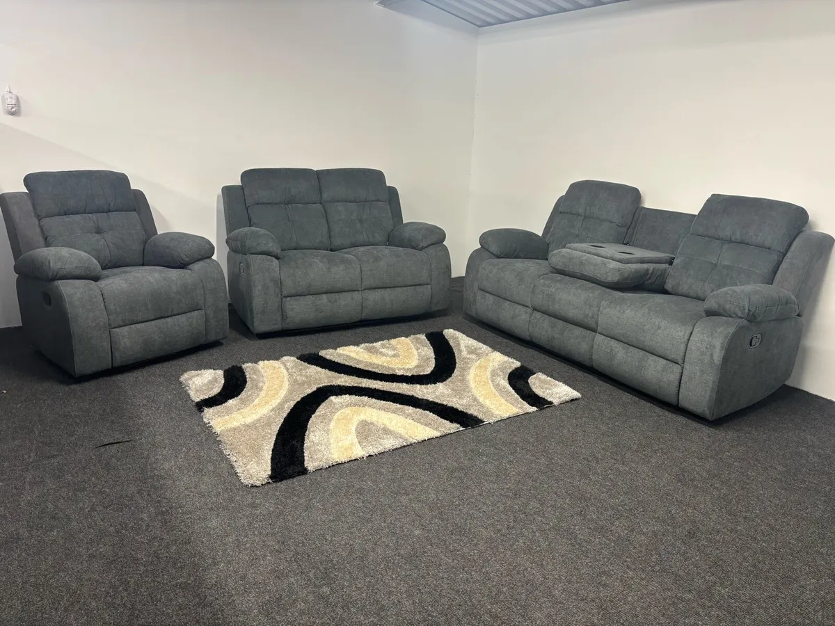 New 3+2+1 Grey Fabric Recliner Sofas - Image 1