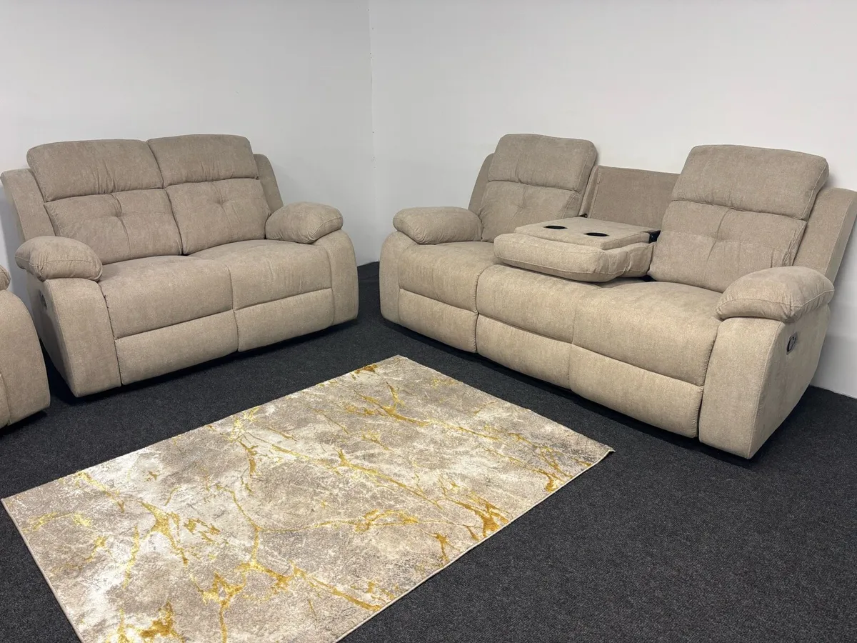 New 3+2+1 Beige Fabric Recliner Sofas - Image 2