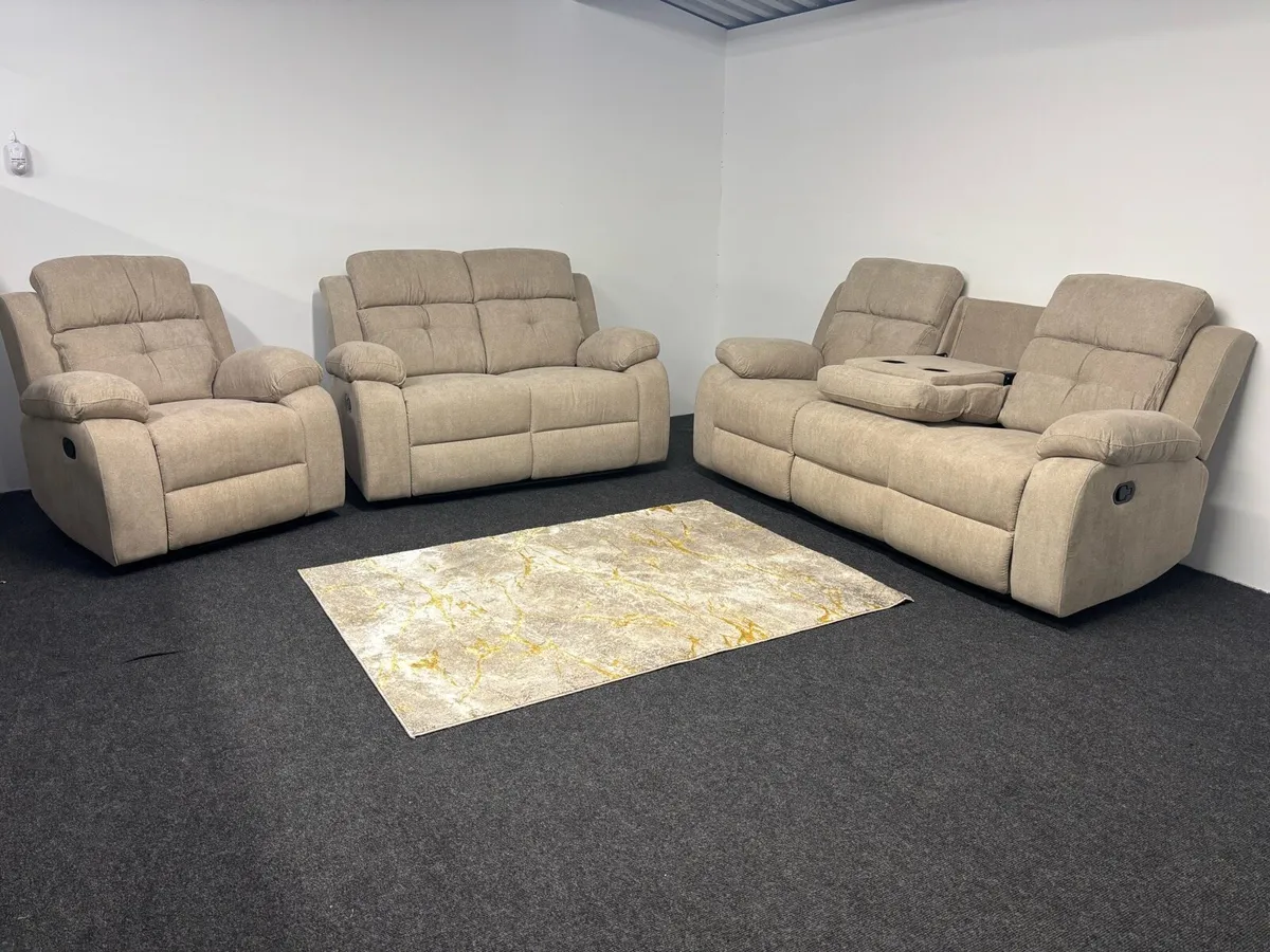New 3+2+1 Beige Fabric Recliner Sofas - Image 1