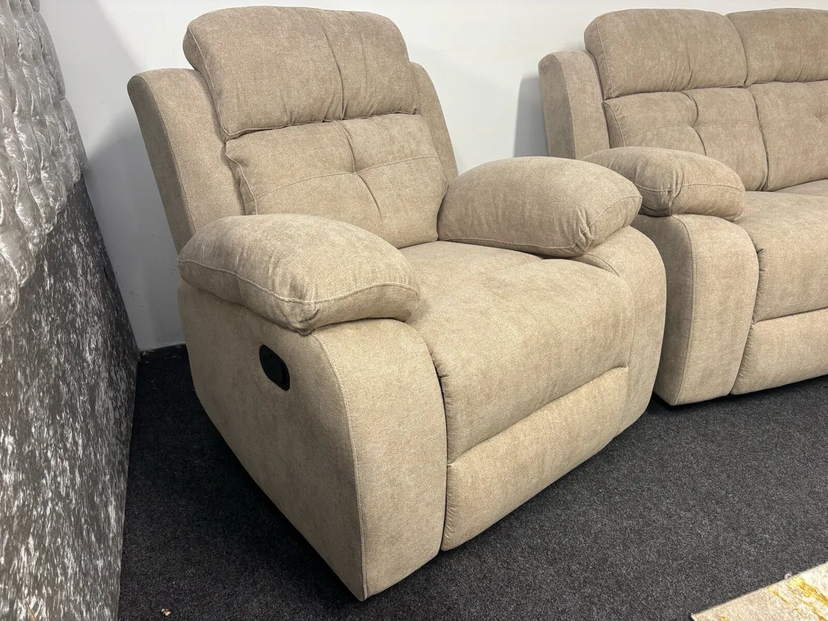 New 3+2+1 Beige Fabric Recliner Sofas - Image 2