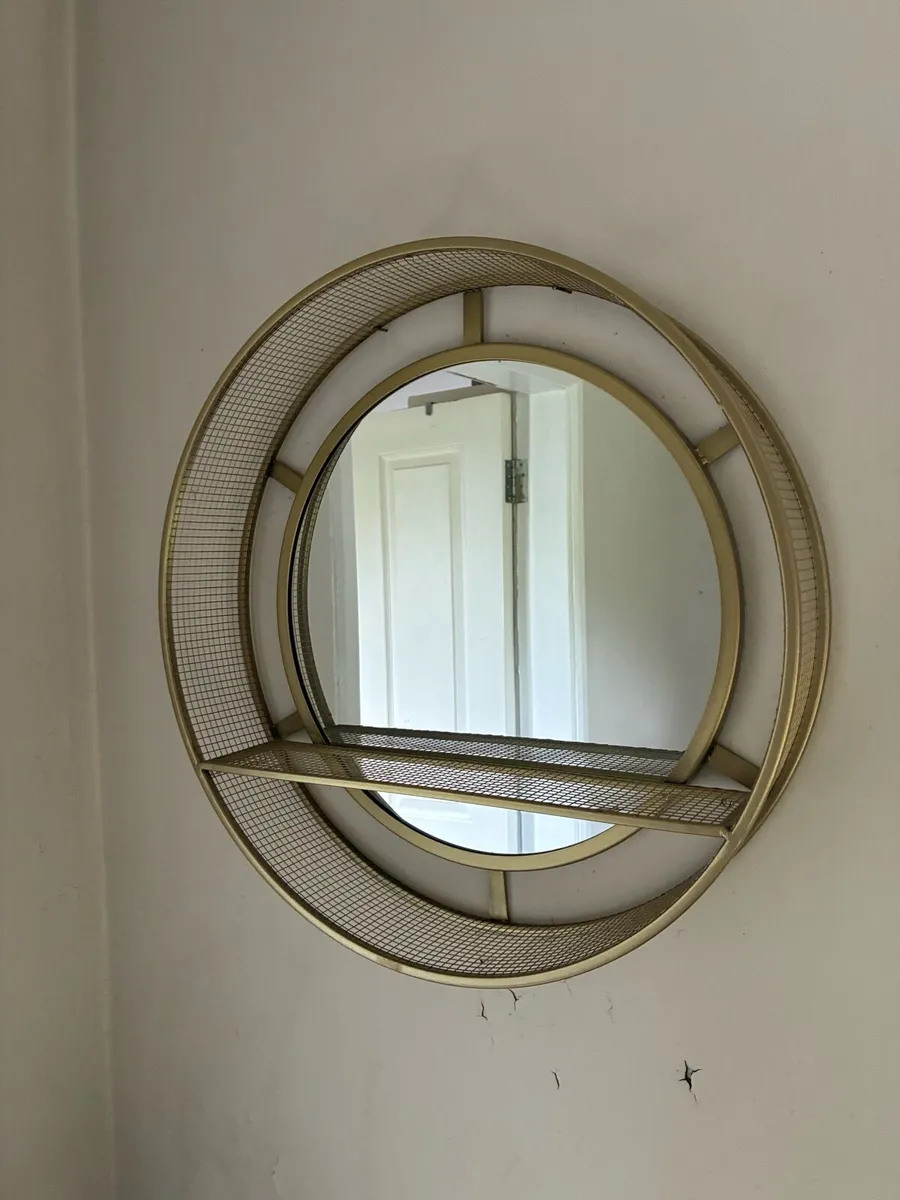 Modern Gold wall Mirror with Shelf - Image 1