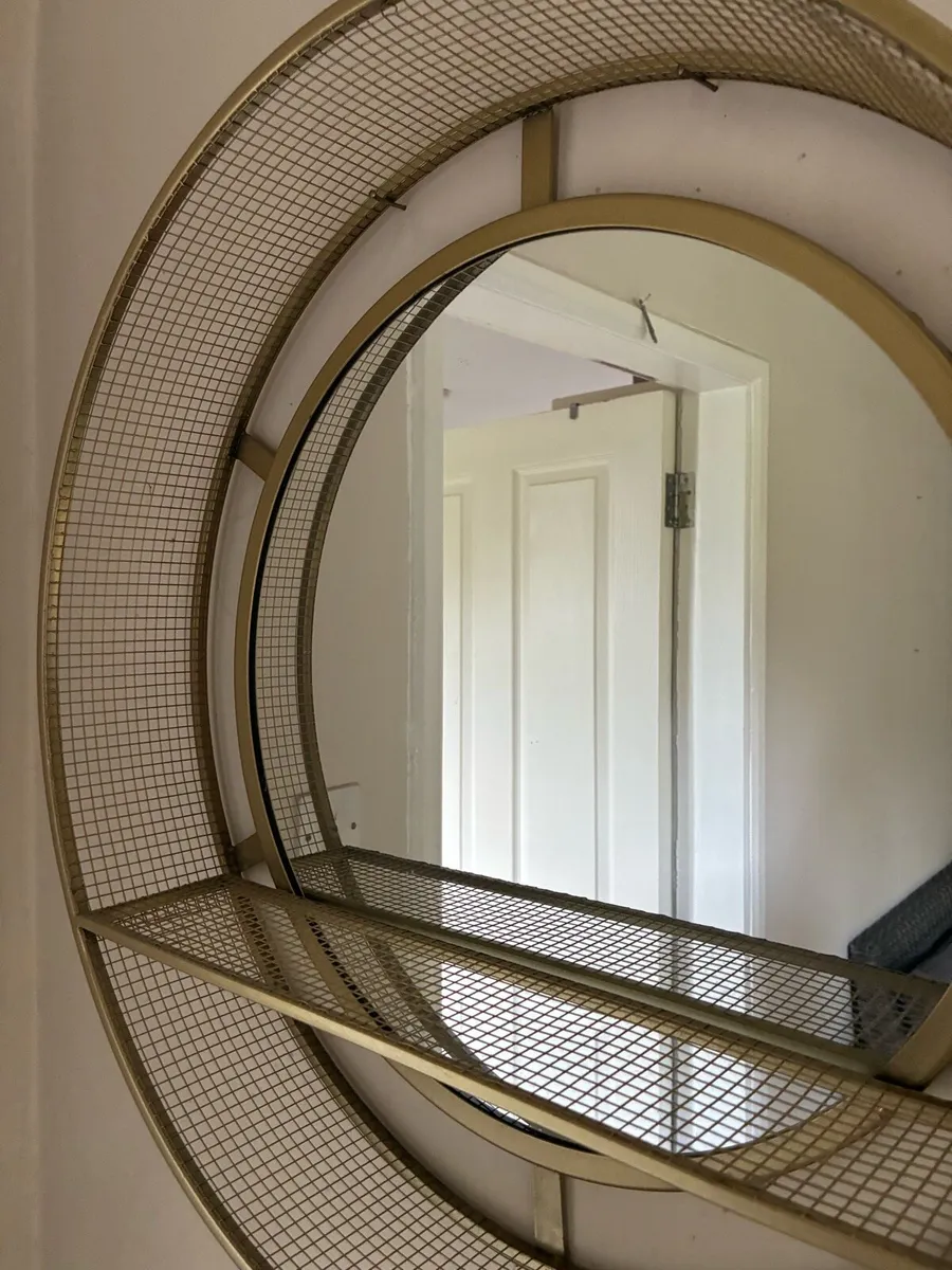 Modern Gold wall Mirror with Shelf - Image 2