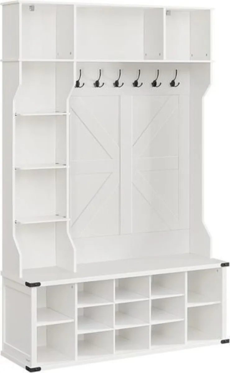 White 4 in 1 Entryway Coat Rack with Shoe Storage - Image 3