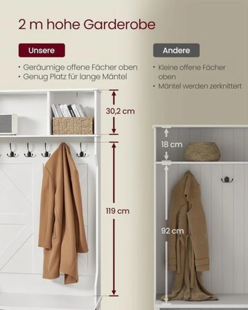 White 4 in 1 Entryway Coat Rack with Shoe Storage - Image 2