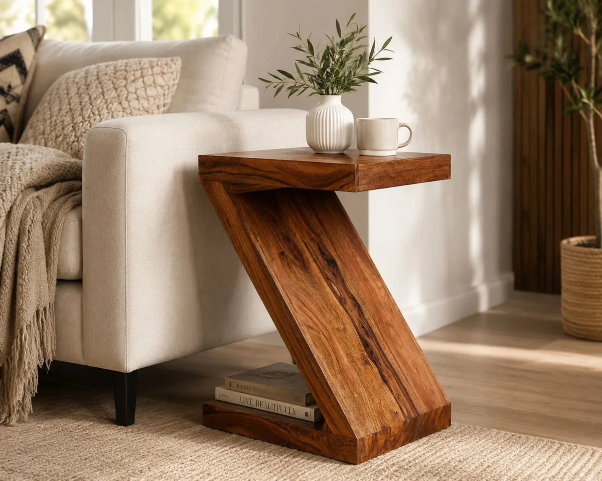Z  Shape Solid Wood Side Table - Image 1