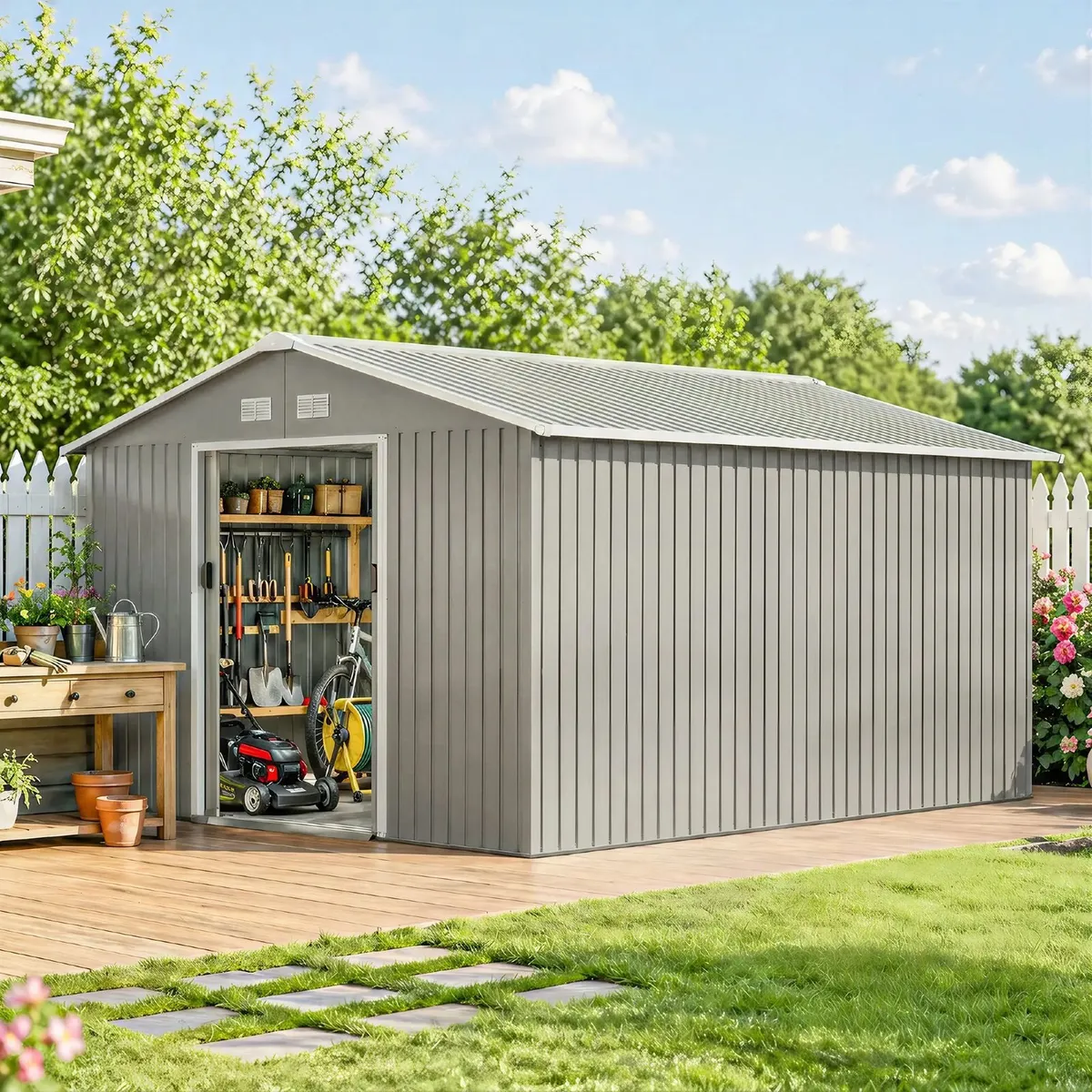 Large Metal Storage Shed Sliding Doors 13 x 11ft - Image 3