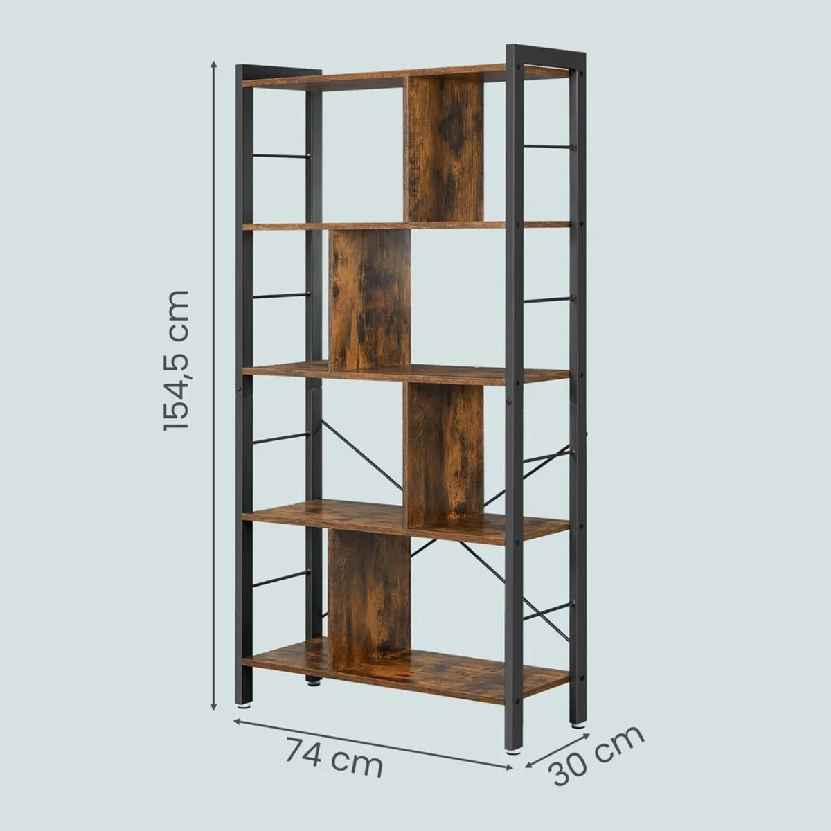 Bookcase Industrial style 5 tier storage shelves r - Image 4