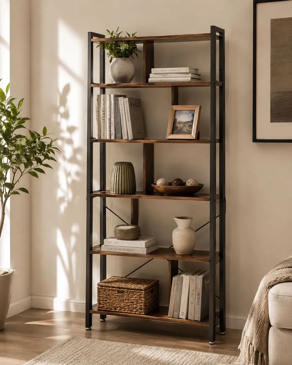 Bookcase Industrial style 5 tier storage shelves r - Image 1
