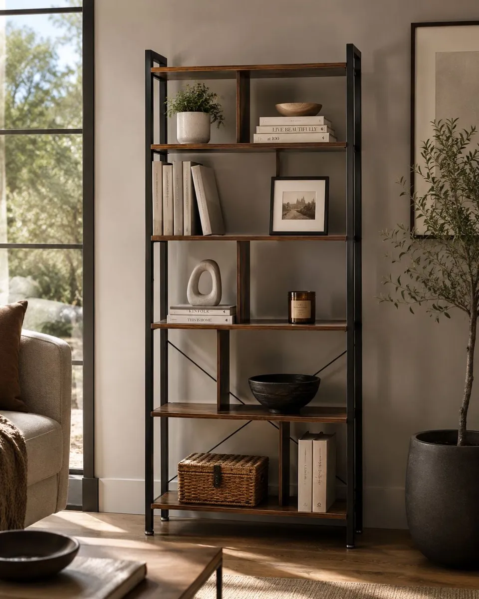 Bookcase Industrial style 5 tier storage shelves r - Image 2