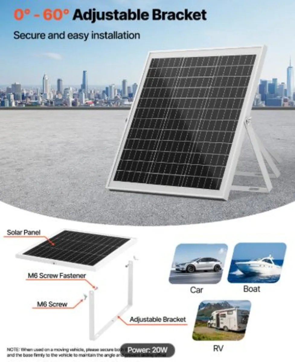 20W 12V Solar Panel Battery Charger, Solar Battery - Image 3