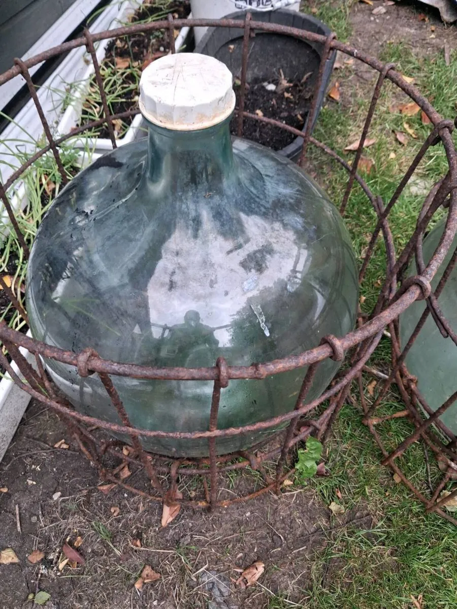 Carboy caged antique bottles - Image 2