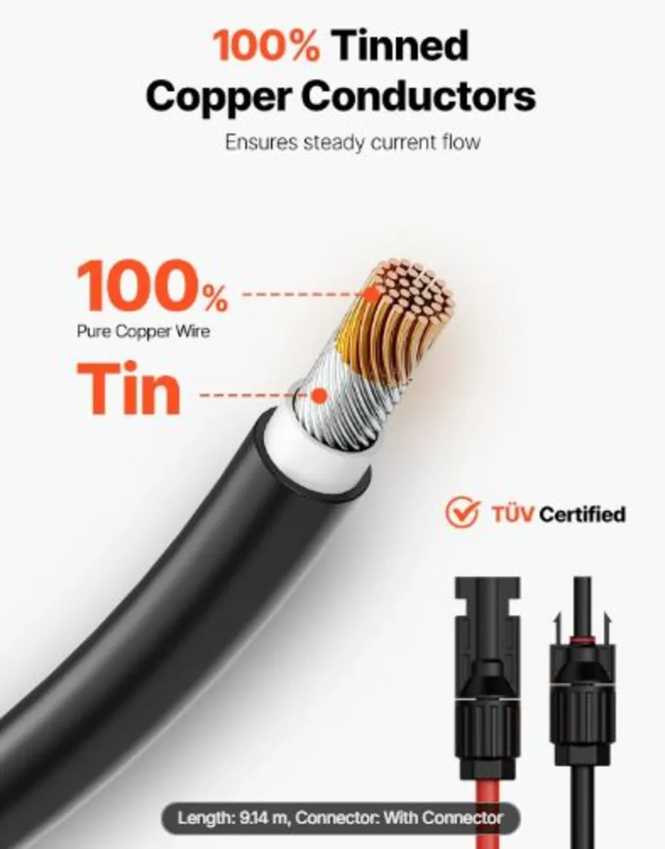 9.14m/30FT Solar Panel Extension Cable,6mm²/10AWG - Image 2