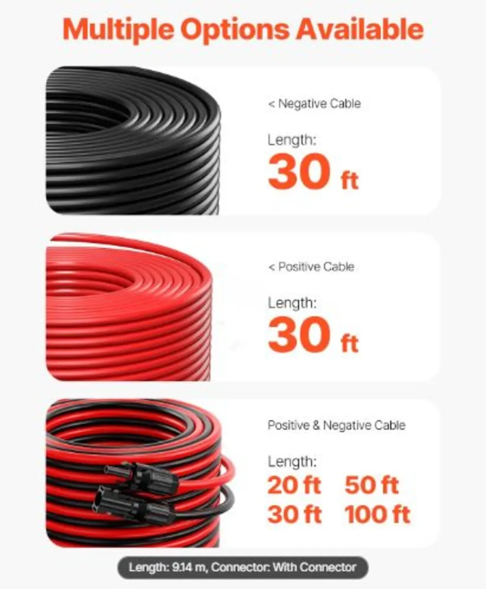 9.14m/30FT Solar Panel Extension Cable,6mm²/10AWG - Image 3