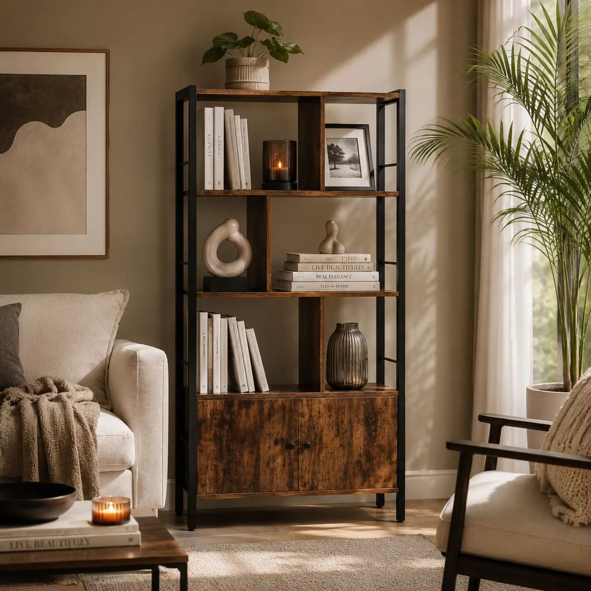 Industrial 5-Tier Bookcase with Double Door Cabine - Image 3