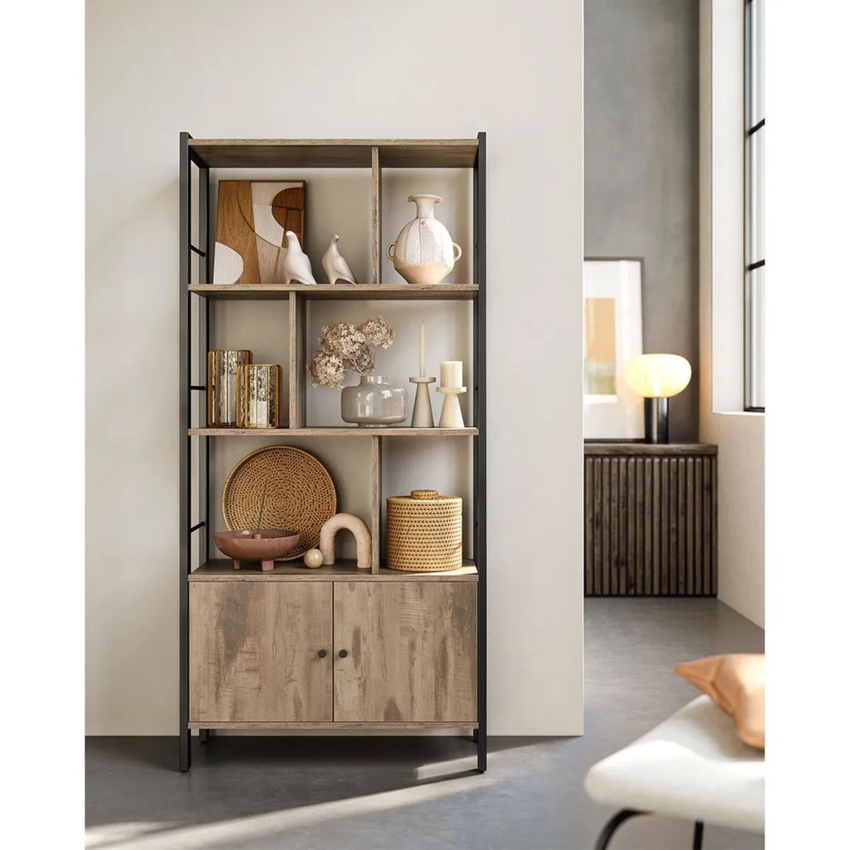 Bookcase with 4 open shelves modern two door - Image 2