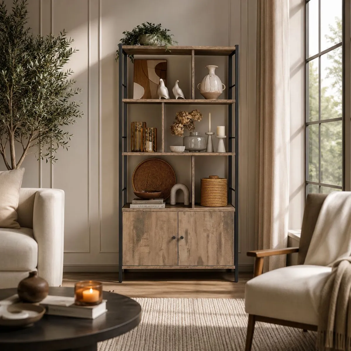 Bookcase with 4 open shelves modern two door - Image 1