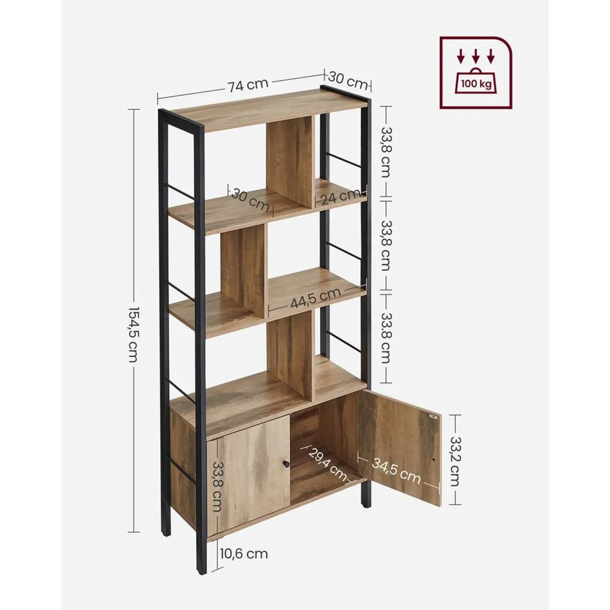 Bookcase with 4 open shelves modern two door - Image 4