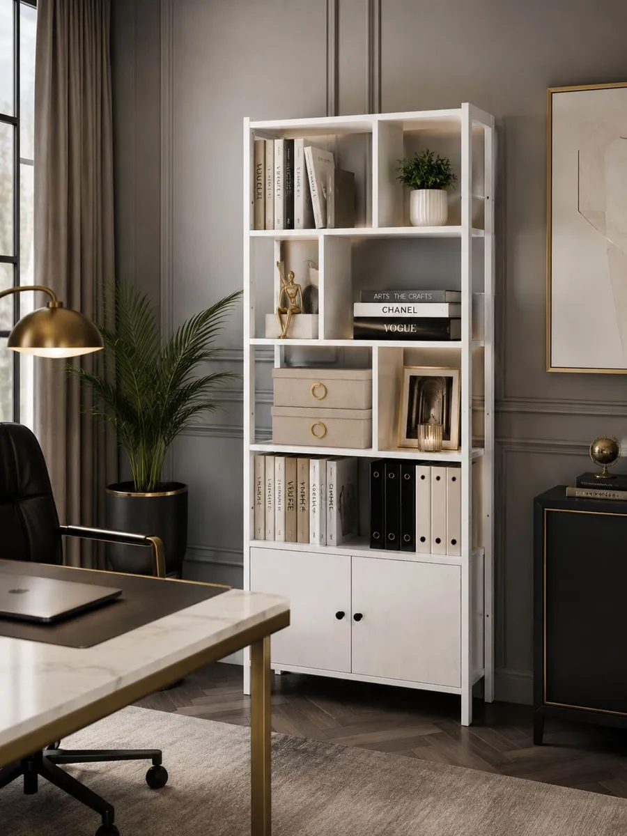 Industrial 5-Tier Bookcase with Double Door Cabine - Image 1