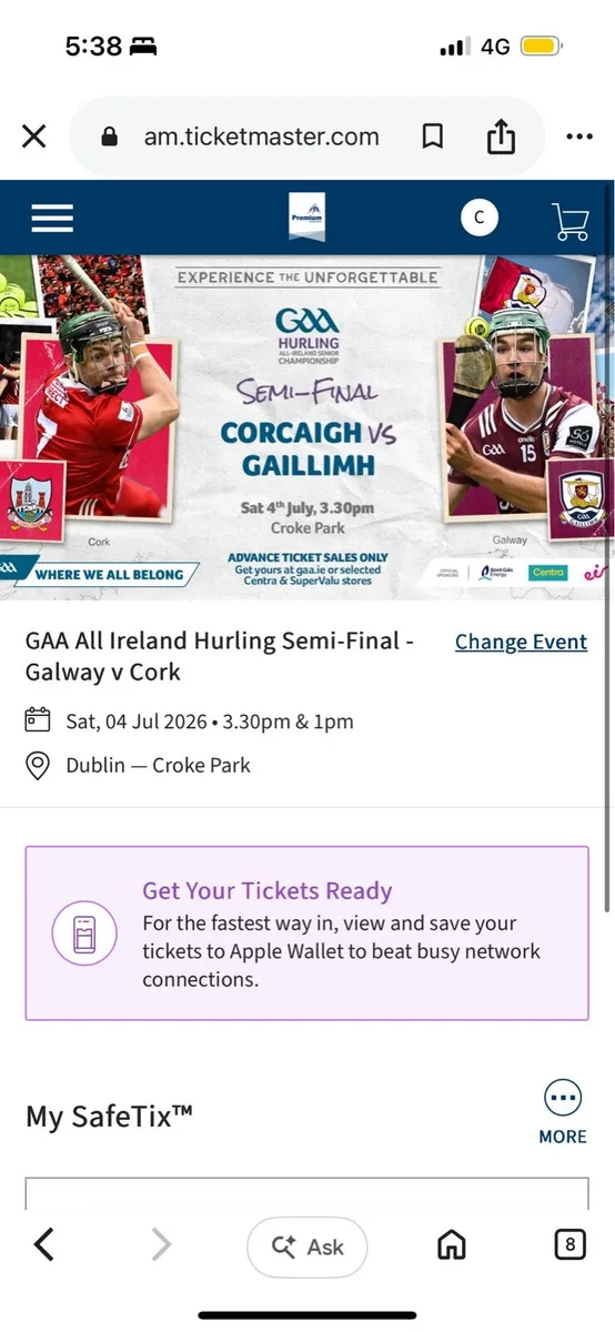 Cork Vs Galway Tickets Premium - Image 1
