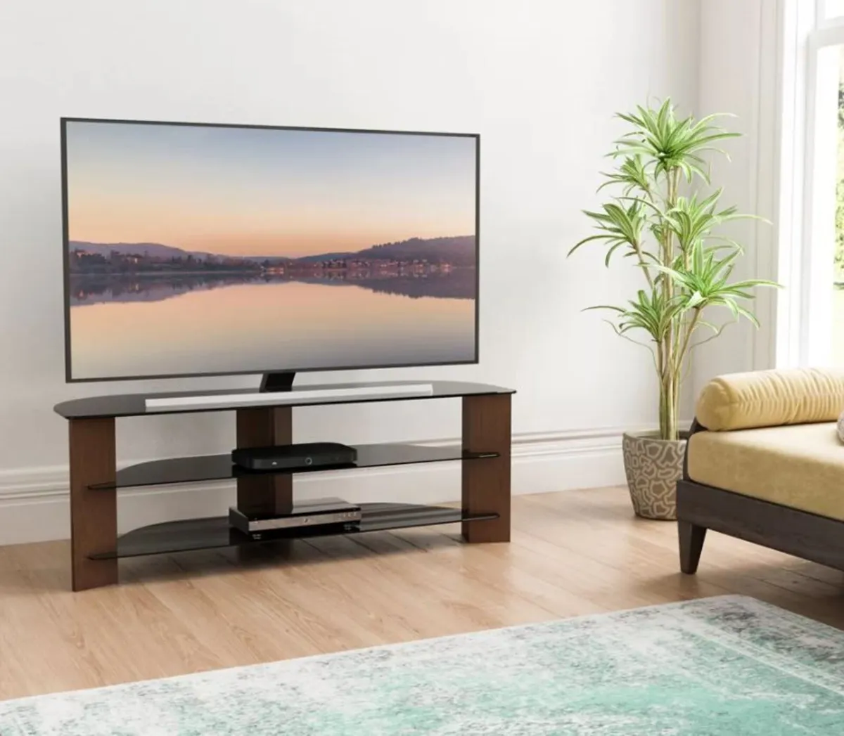 AVF Varano 130cm Walnut & Black Glass TV Stand - U - Image 1
