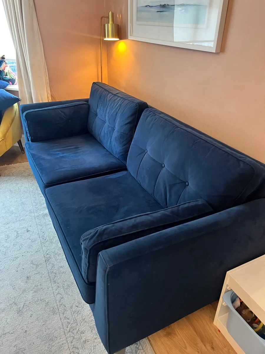 3-Seater Navy Velvet Sofa - Image 1