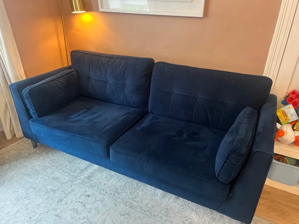 3-Seater Navy Velvet Sofa - Image 2