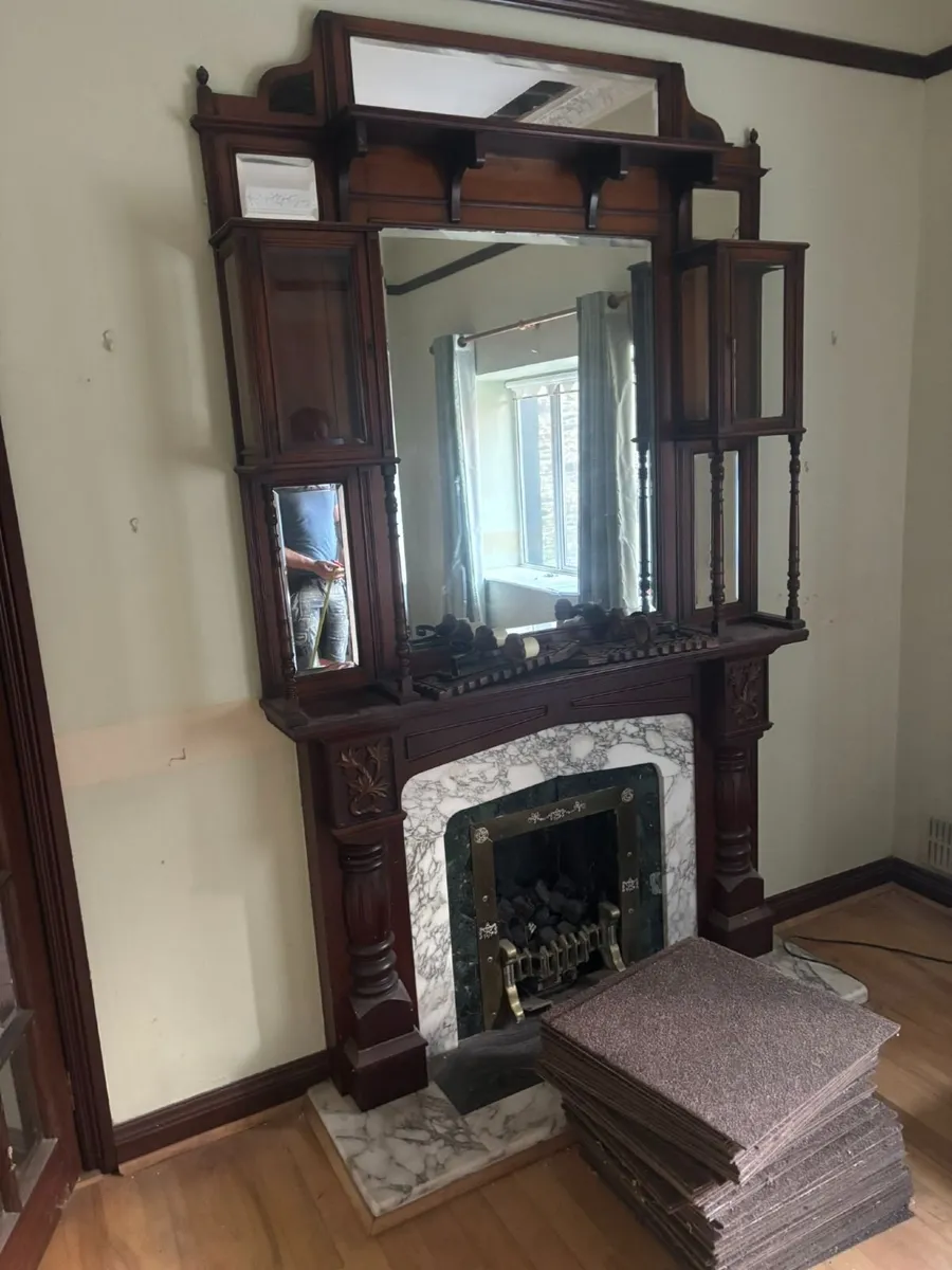 Antique Mahogany Fireplace Surround with Marble - Image 2