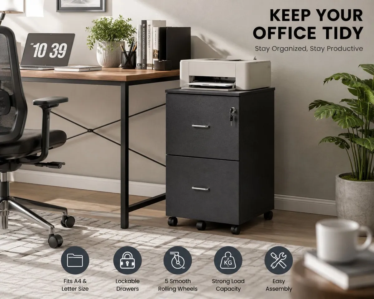 Lockable Mobile Filing Cabinet with 2 Drawers on W