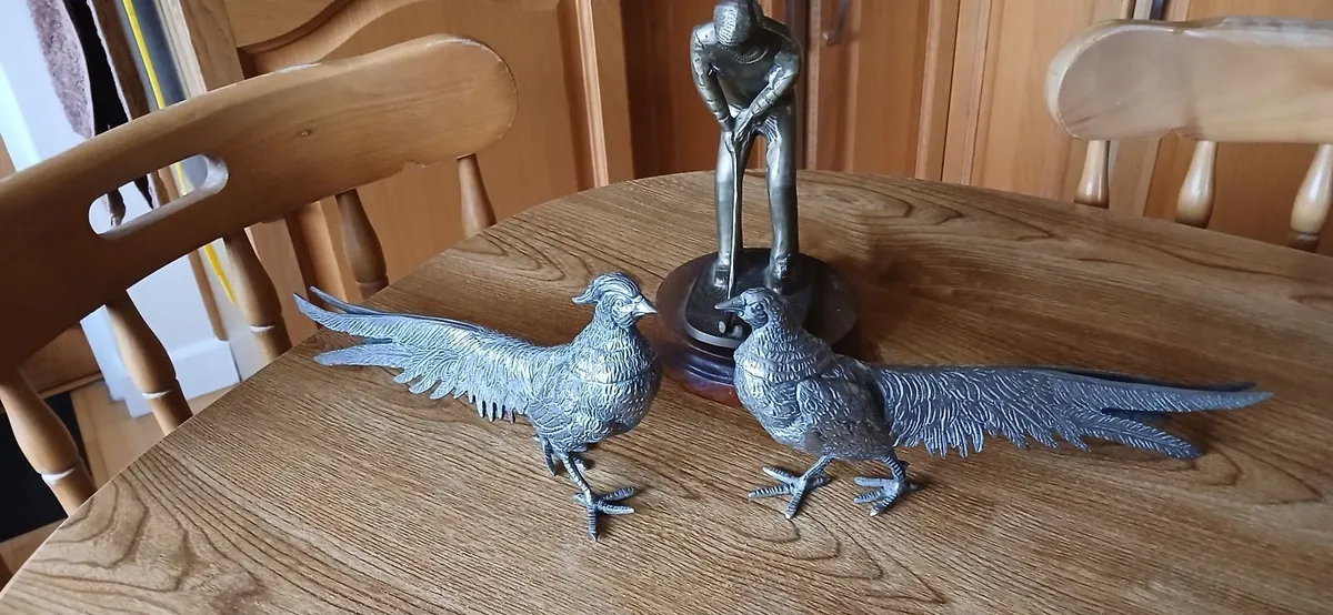 Pair of Brass Phesants, and Brass Golf figure - Image 3