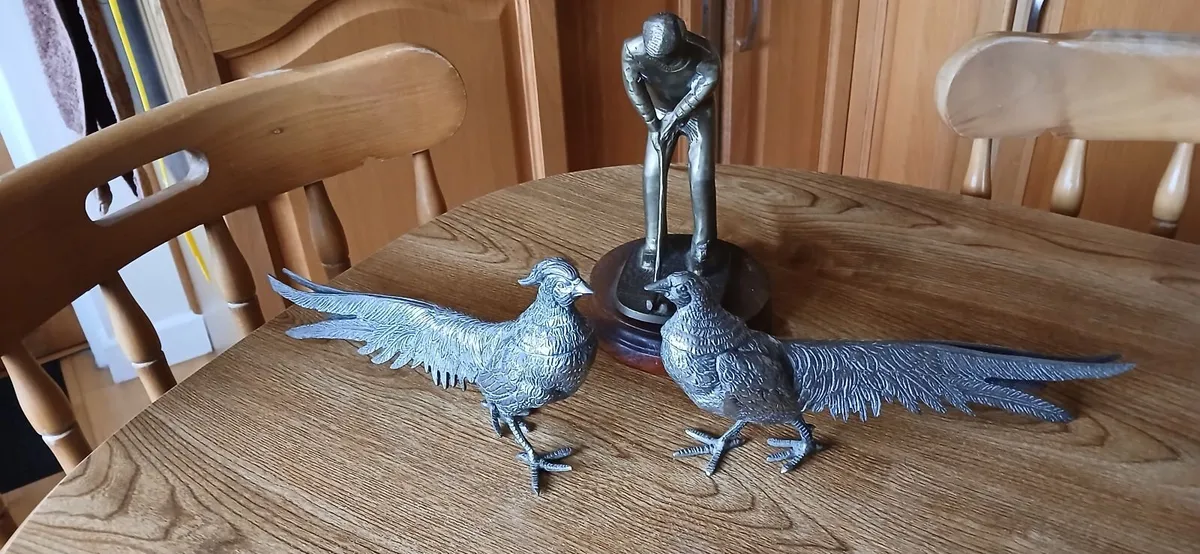 Pair of Brass Phesants, and Brass Golf figure - Image 4