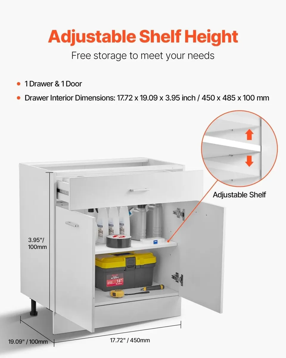 White Shaker Base Cabinet with Drawer Soft Close D - Image 2