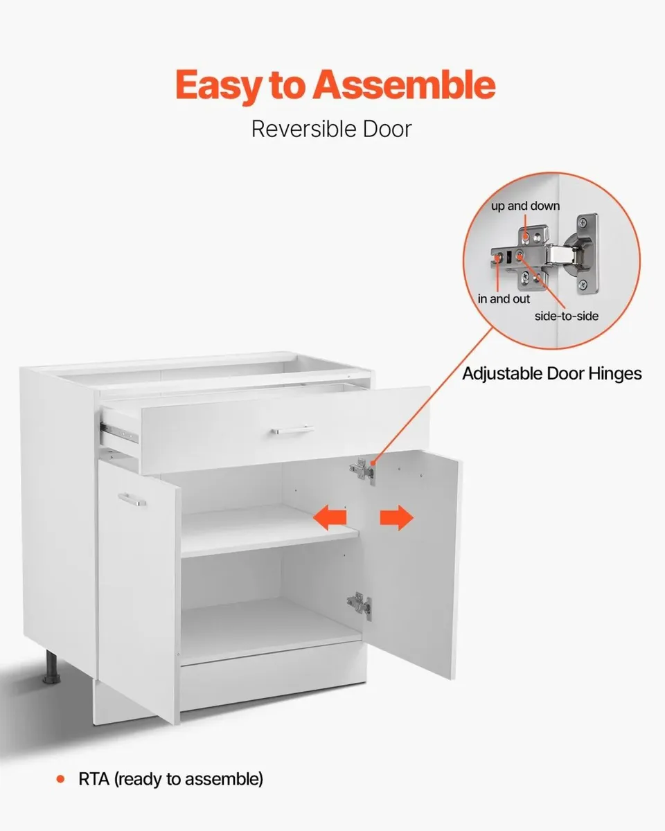 White Shaker Base Cabinet with Drawer Soft Close D - Image 3