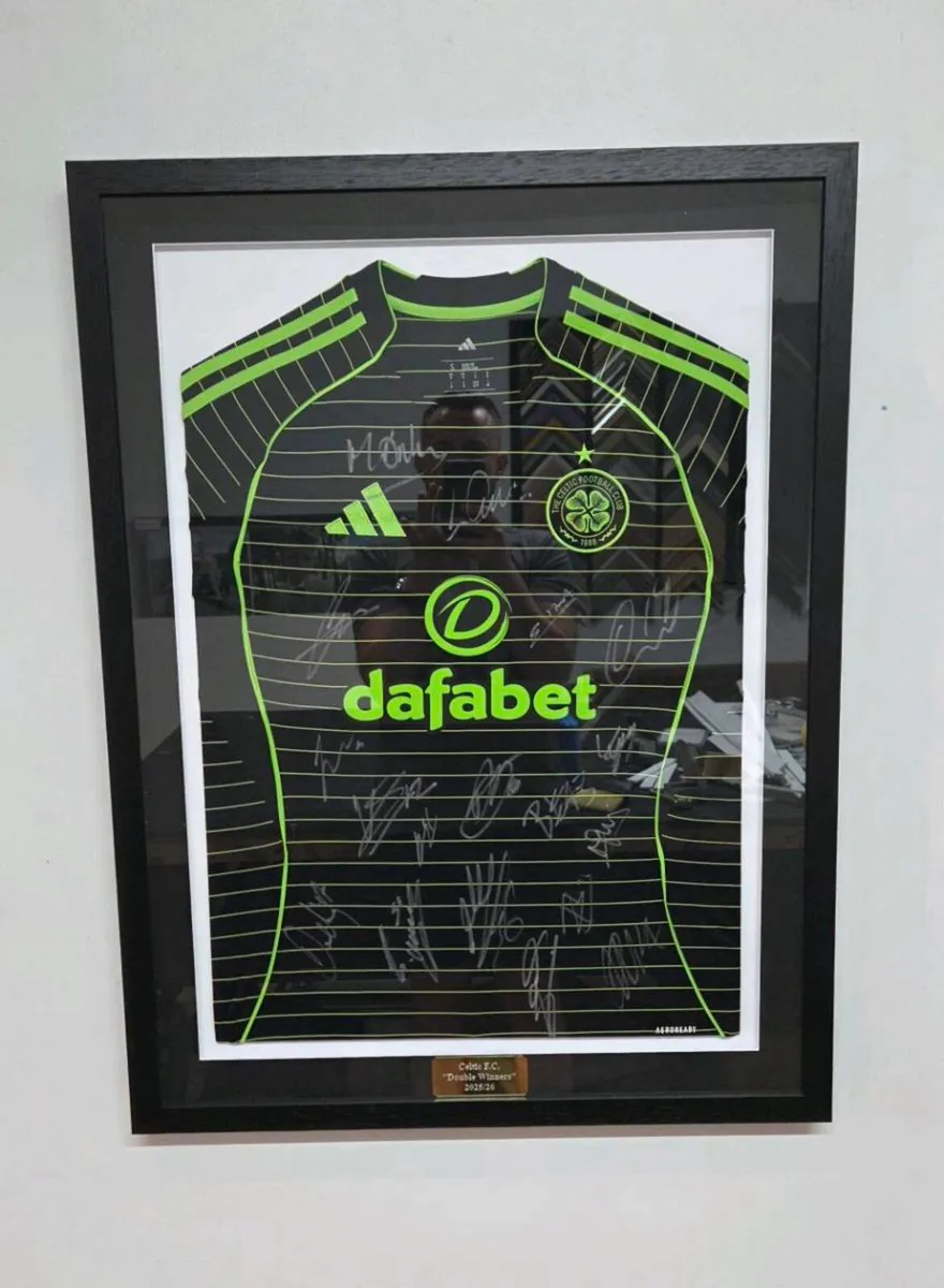 Celtic F.C. 25/26 Squad Signed Framed Away Shirts. - Image 2